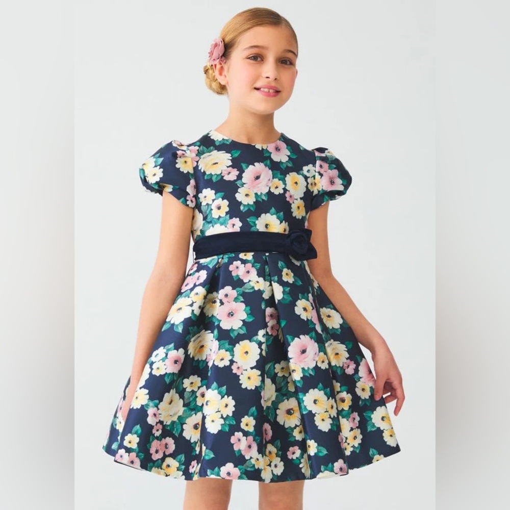 Size 8 Girls Charming Floral Kids Dress in Navy